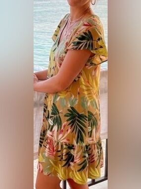 Style & Co. Mustard Tropical Leaf Midi Dress